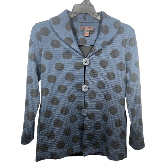 Pleats Collection Quilted Polka Dot Jacket Blue Black Button Front small - Picture 1 of 5